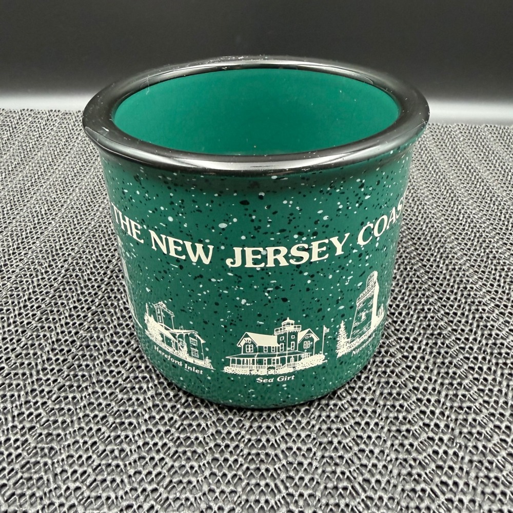 Lighthouses of the New Jersey Coast Coffee Mug Green Speckled Campfire Style